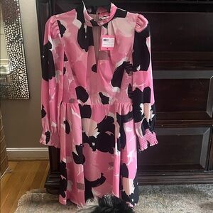 NWT Kate Spade Sz 2 pink and black “brush bloom smock dress”